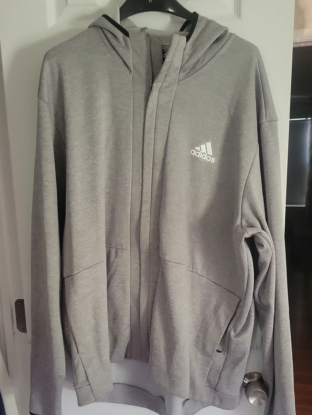 adidas Light Gray and Black Hooded Zip Jacket